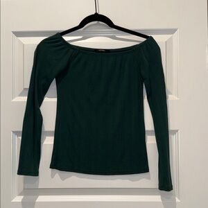 Forever 21 Dark Green Off-Shoulder Long Sleeve Top